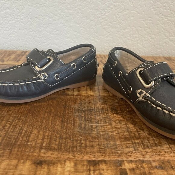 marine wag kids shoes loafers Size 23 US 7 Blue  Leather Hook Loop Dress - Picture 5 of 10